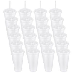 5st Straw Coffee Cup Plastic Tumbler With Straw and Lid återanvändbar vattenjuice kopp kall drycker halmkopp kaffemugg 16/24oz 240315