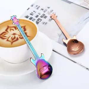 Spoons Stainless Steel Guitar Shaped Coffee Spoon Teaspoon Children 5 Colors Tea Use Kitchen Creative Gift