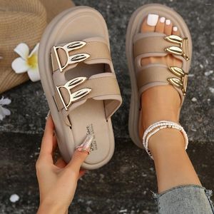 Sandaler Cake Thick Sole Teen Slippers For Girls Metal Buckle Double Broadband Beach Platform Shoes Woman 2024 Trend