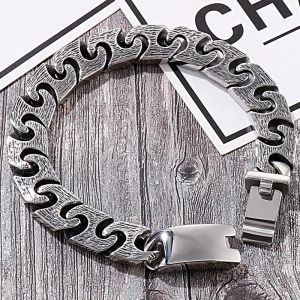 Pulseiras masculinas vintage de aço inoxidável, pulseiras de mão de 13mm com corrente de ligação, pulseiras de pulso para homens, joias para presente para meninos