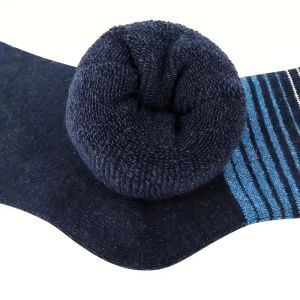 5 Pairs Men's Fashionable Striped Pattern Wool Socks Warm Winter Mid Length Socks Thickening Soft Cold-resistant Men Boots Socks