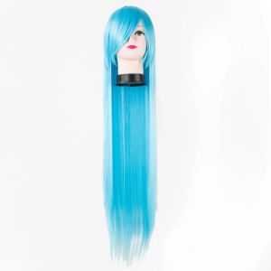 Perucas céu azul peruca feishow fibra sintética resistente ao calor 100cm/40 polegadas cabelo reto halloween carnaval traje cosplay peruca