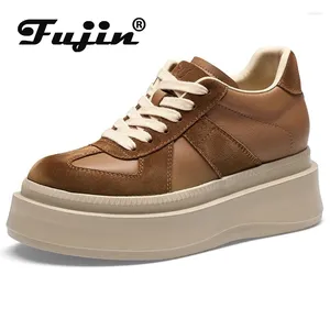 Casual Shoes Fujin 6cm Cow Suede Genuine Leather Platform Wedge Chunky Sneakers Ins Women Spring Autumn White Hidden Heels Summer