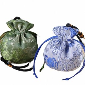 Färgduk Dragmönster Drawstring Gift Pouch Brodery Chinese Style Storage Bag Women Jewely Bag Purse Pouch Sachet H7DL#