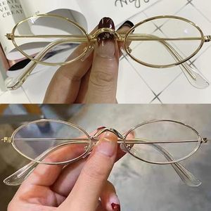 Solglasögon metallram Oval Lens Plain Glasses Gereglasses Women Girls Thin Gold Silver Reading Eyewears Anti Blue Light UV400