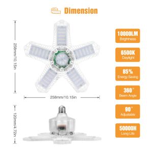 100W 5 Fan Blade Led Garage Light Adjustable E27 Ceilling Work Lamp 15000Lumen Bulb for WorkShop Warehouse Industrial Lighting