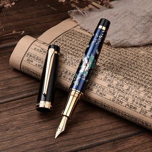 Hongdian 1837 Metal Fountain Pen Pen Drawing Blue Sagpie Iridium EF/Bent Nib Ink Pen