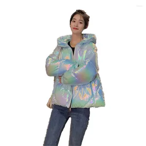 Jaqueta de inverno feminina para baixo 2024 branco verde rosa solto curto brilhante parkas casaco moda com capuz grosso algodão quente gh932