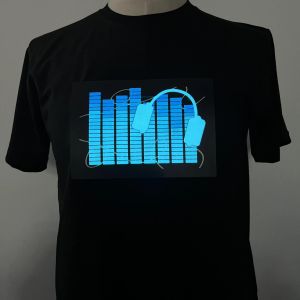 Unisex t-shirt sommarmän kvinnor dj ljud aktiverade lysande tees hiphop stil kort ärm dj led musik glödande tshirt