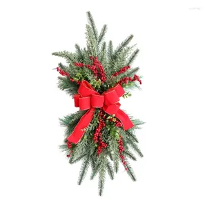 Decorative Flowers Christmas Stair Wreath With Pinecones Bowknot Hanging Stairs Garlands For Front Door Decoration Winter Party Dropship