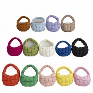 FI Mini Puffer Tote Bag quiltad Circle Phe Purse Elegant Purple Soft Nyl Padded Key Pouch Simple Trend Handbag F0L2#
