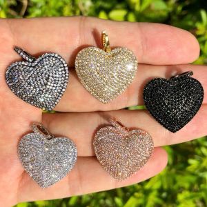 charms 5 Pcs Heart Charms Gold Plated Cubic Zirconia Paved Pendant 30x24.5mm For Woman Bracelet Necklace Handcraft Jewelry Accessories