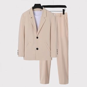 Butik Blazer Pantolon Erkek Takım İş Port Tarzı Günlük Moda İnce Koreli Düğün Moderatör 2 Parça Seti 240326