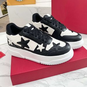 Star Style Genuine Leather Color Matching Straps, Five Pointed Star Thick Sole Casual Sports Board Shoes, Low Cut Men's and Women's Couple Shoes