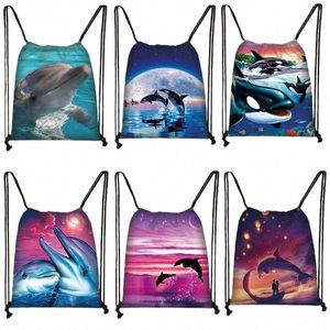 Dolphins Print Kordelzug Fi Aufbewahrungstasche Teenager Jungen Mädchen Casual Tier Rucksack Reisetaschen Bookbag Geschenk l6b6 #