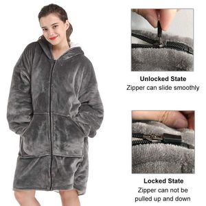 2023 Blanket Hoodie Oversized Wearable Blanket Deep Pockets Comfy Sleeves Front Zipper Deluxe Fleece Sweatshirt Blanket