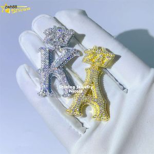 Designer heißer Verkauf Modeschmuck Hip Hop Moissanit Diamant 1 Initial Cursive Custom 925 Sterling Silber Buchstaben Anhänger