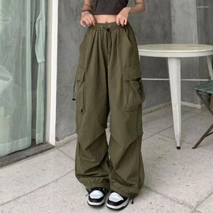 Women's Pants Women Cargo Hip Hop Baggy Multi Pockets Solid Color Elastic Waist Match Top Loose Breathable Lady Trousers Clothes