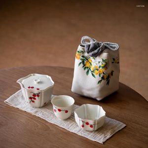 Наборы чайной посуды, ручная роспись, хурма, дорожный чайный сервиз, керамическая фарфоровая чашка Гайвань, креативная чаша для церемонии