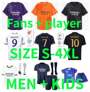 23 24 25 maglie da calcio reali madRIDS 4a viola MBAPPE RODRGO BELLINGHAM 2024 VINI JR TCHOUAMENI maglia da calcio camiseta de futbol MODRIC kit uomo bambini Versione giocatore