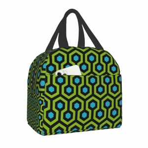 Grün Glänzende Overlook Hotel Teppich Isolierte Mittagessen Tasche Frauen Geometrische Hexags Thermische Kühler Bento Box Tragbare Picknick Taschen a0xI #