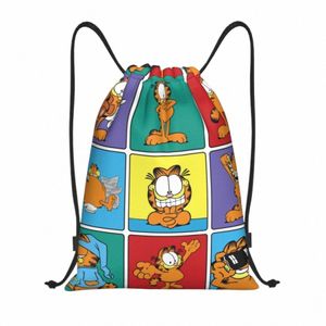 Garfields Katze Lustige Meme Kordelzug Taschen Frauen Männer Faltbare Gym Sport Sackpack Carto Comic Shop Rucksäcke D08S #