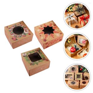 Take Out Containers 3 Pcs Chocolate Box Christmas Window Paper Food Cake Slice Kraft Baking Supplies