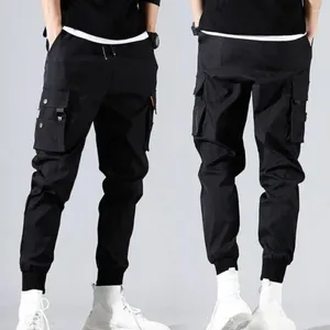 Calças masculinas homens sweatpants multi-bolso carga com vários bolsos cordão cintura tecido respirável para ginásio