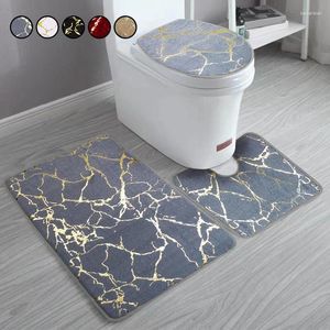 Tappetini da bagno 3 pezzi Set di tappetini da bagno con motivo in marmo Crackle Texture dorata Tappetino antiscivolo per WC a forma di U Copri coperchio