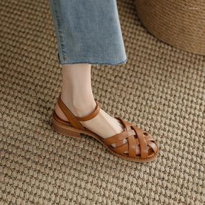 Casual Shoes 2024 Sandals Retro Woman Block Heels Suit Female Beige Breathable Original Chunky Summer Black Girls Low Closed Gladia