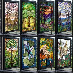 Window Stickers European Vintage Stained Glass Balcony Static Frosted Film Toilet Flower