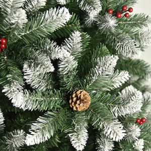 5ft/4ft Artificial Christmas Tree 150cm/120cm Snowy Flocked Xmas Tree with Red Berries Pine Cone Metal Base