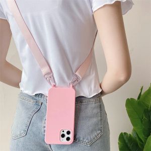 Crossbody Strap Lanyard Cord Phone Case för Samsung Galaxy S10 S9 S8 Notera 10 Plus S10e Soft TPU Silicone Back Cover