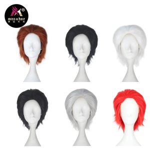 Perucas miss u cabelo masculino unissex 33cm curto cabelo reto sintético auburn preto vermelho cor halloween cosplay traje peruca role play peruca