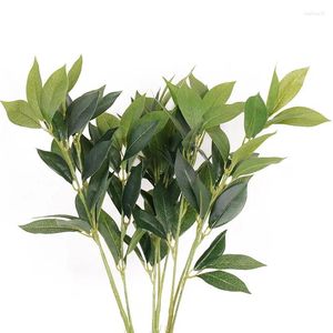 装飾的な花ラテックスファブリック人工ベイ植物のリアルタッチグリーンの偽の葉トピアリーリーフブランチウェディングホームデコレーション