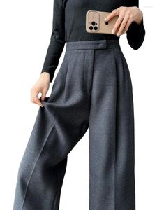 Damenhosen QOERLIN Frauen Winter Fleece Breites Bein Hohe Taille Gerade Hosen Koreanische Mode Elegante Büro Damen Entspannt Warm