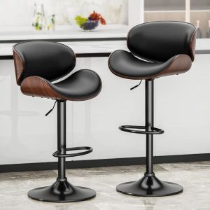 Aowos Adjustable Swivel Bar Stools Set of 2, Mid-Century Modern PU Leather Upholstered Counter Height Bar Stool, Kitchen Island