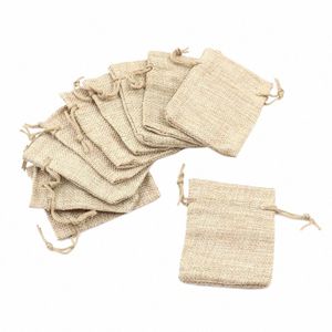 10st/parti 7x9cm dragstring väska fi liten säckväv jute säck linne påse påse bröllop leveranser d4nx#