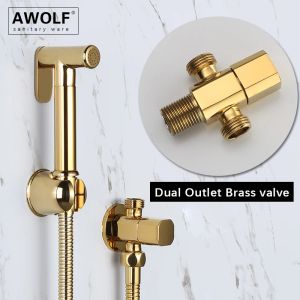 Awolf 4 Colors Titanium Gold Handheld Toilet Bidet Sprayer Set Solid Brass Rose Gold White Hygienic Shower Anal Shower AP2264