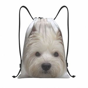 cute Westie Dog Drawstring Backpack Sports Gym Bag for Men Women West Highland White Terrier Puppy Shop Sackpack c1lU#