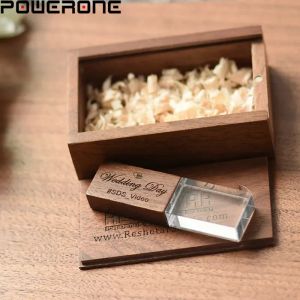 PowerOne Logo personalizzato gratuito USB Flash Drive 128 GB Incisione laser USB 2.0 Memory Stick 64 GB Crystal Pen Drives 32 GB U Disk 16 GB