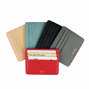 Klassiska anpassade bokstäver Slim Wallet Persalis Initials Mini Pu Leather Credit Card Holder Logo Diy Gift Women Men Cardholder W2H4#