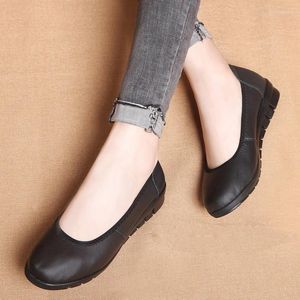 Casual Shoes Classic Black Ballet Flats Women 2024 Genuine Leather Small Wedges Low Heel Shallow Comfortable Work ShoesWoman