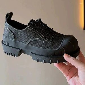 Sapatos de vestido emendado material plataforma lace-up bombas dedo do pé redondo bloco de cor salto plano casual mulheres solas de borracha confortáveis saltos altos