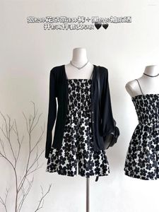 Vestidos casuais qw garrafa personalizado flab escondendo marcas completas floral cinta de uma peça saia dividida feminina verão preto de mangas compridas à prova de sol