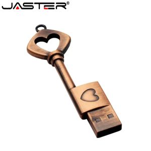 Jaster Copper Love Heart Shaped Key USB Flash Drive Pendrive Pen Drive 32 GB 64 GB Metal Keys Memory Stick Creative Wedding Present