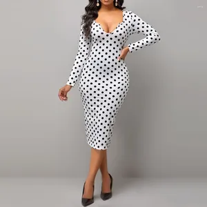 Casual Dresses Missjoy Women Polka Dot African Sexy Deep V Low Cut Bodycon Dress White Black Print Retro Office Slim Vestido de Res