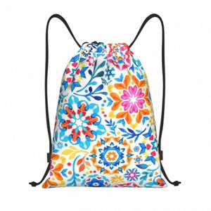 Acquerello Caleidoscopio Floral Drawstring Zaino Donna Uomo Palestra Sport Sackpack Pieghevole Mandala Fr Borsa da allenamento Sacco B2b0 #