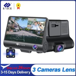 e-ace dashcam b28 car dvrs 4インチカーカメラFHD 1080pオートレコーダーダッシュカム3カメラレンズレンズ登録