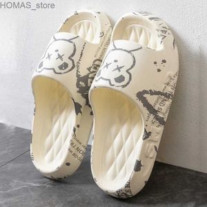 home shoes Fashion Summer Cartoon Bear Home Shoes Non-slip Soft Slides Lithe Comfort Sandals Men Women Couple Slippers Ladies Flip Flops Y240401